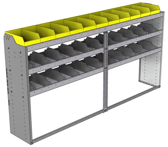 24-9548-3 Square back bin separator combo shelf unit 94"Wide x 15.5"Deep x 48"High with 3 shelves
