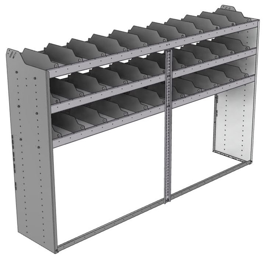 24-9858-3 Square back bin separator combo shelf unit 94"Wide x 18.5"Deep x 58"High with 3 shelves