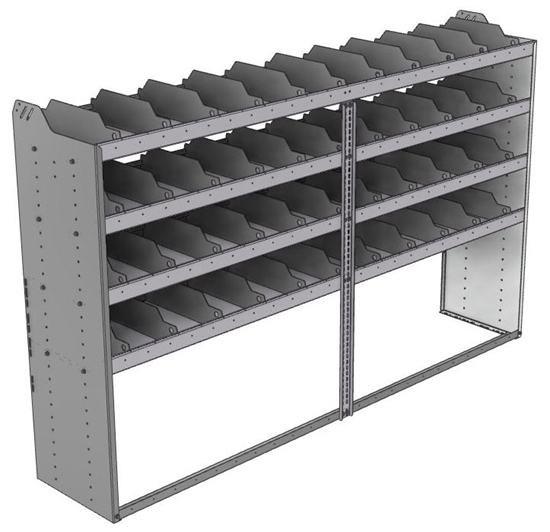 24-9858-4 Square back bin separator combo shelf unit 94"Wide x 18.5"Deep x 58"High with 4 shelves