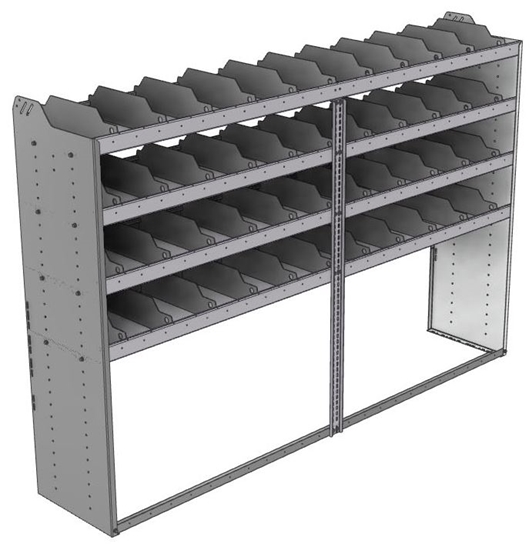 24-9863-4 Square back bin separator combo shelf unit 94"Wide x 18.5"Deep x 63"High with 4 shelves