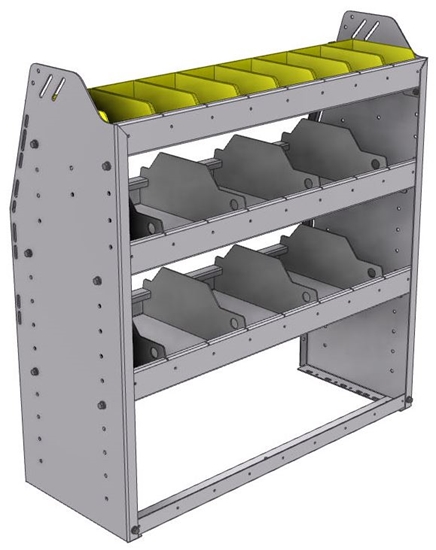 25-3336-3 Profiled back bin separator combo Shelf unit 34.5"Wide x 13.5"Deep x 36"High with 3 shelves