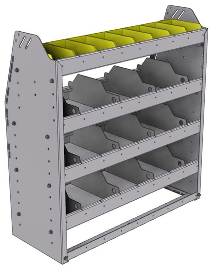 25-3336-4 Profiled back bin separator combo Shelf unit 34.5"Wide x 13.5"Deep x 36"High with 4 shelves