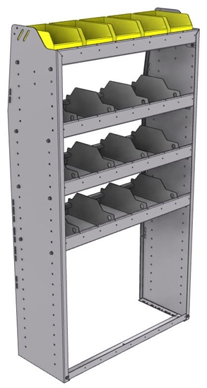 25-3363-4 Profiled back bin separator combo Shelf unit 34.5"Wide x 13.5"Deep x 63"High with 4 shelves