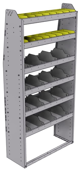 25-3372-6 Profiled back bin separator combo Shelf unit 34.5"Wide x 13.5"Deep x 72"High with 6 shelves