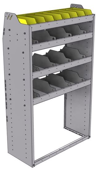 25-3558-4 Profiled back bin separator combo Shelf unit 34.5"Wide x 15.5"Deep x 58"High with 4 shelves