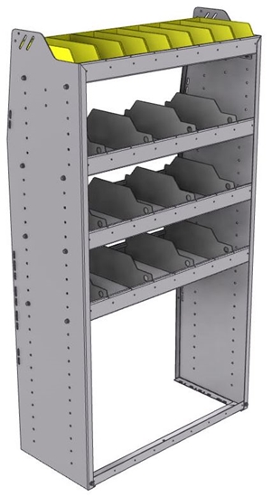 25-3563-4 Profiled back bin separator combo Shelf unit 34.5"Wide x 15.5"Deep x 63"High with 4 shelves
