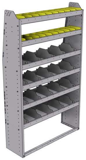 25-4372-6 Profiled back bin separator combo Shelf unit 43"Wide x 13.5"Deep x 72"High with 6 shelves