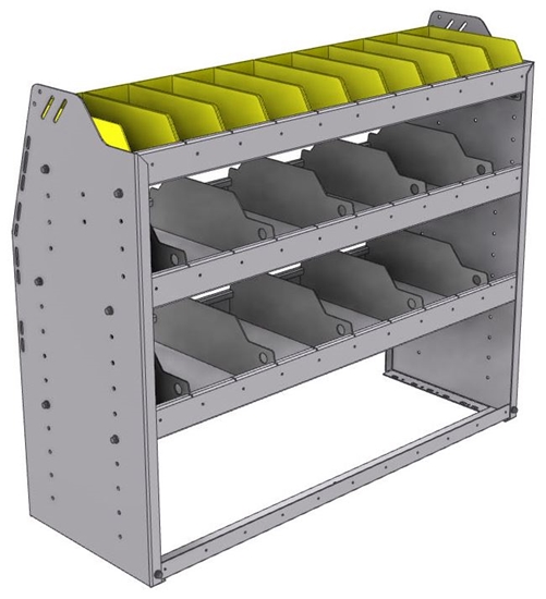 25-4536-3 Profiled back bin separator combo Shelf unit 43"Wide x 15.5"Deep x 36"High with 3 shelves