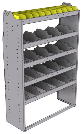 25-4563-5 Profiled back bin separator combo Shelf unit 43"Wide x 15.5"Deep x 63"High with 5 shelves
