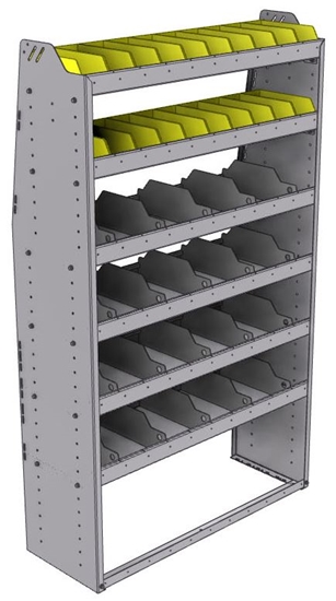 25-4572-6 Profiled back bin separator combo Shelf unit 43"Wide x 15.5"Deep x 72"High with 6 shelves