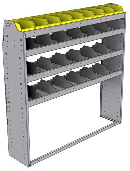 25-5358-4 Profiled back bin separator combo Shelf unit 58.5"Wide x 13.5"Deep x 58"High with 4 shelves