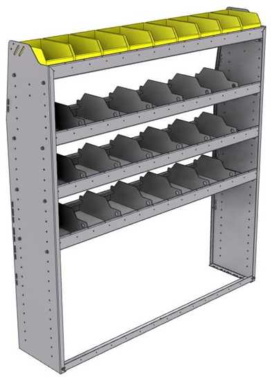 25-5363-4 Profiled back bin separator combo Shelf unit 58.5"Wide x 13.5"Deep x 63"High with 4 shelves