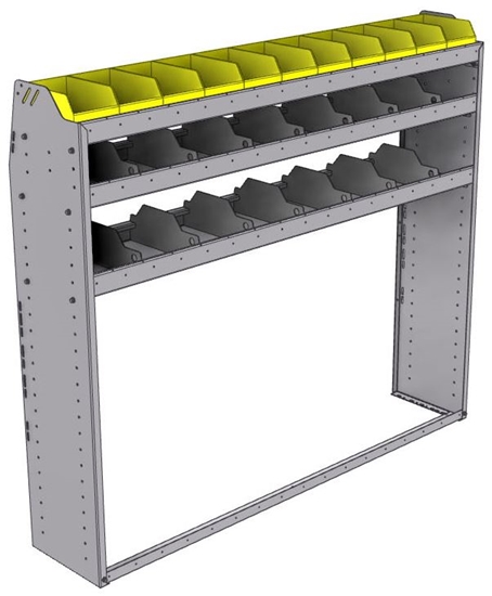 25-6358-3 Profiled back bin separator combo Shelf unit 67"Wide x 13.5"Deep x 58"High with 3 shelves