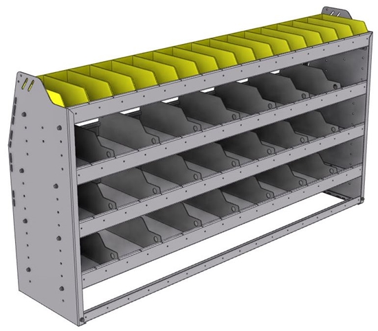 25-6536-4 Profiled back bin separator combo Shelf unit 67"Wide x 15.5"Deep x 36"High with 4 shelves