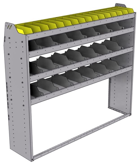25-6558-4 Profiled back bin separator combo Shelf unit 67"Wide x 15.5"Deep x 58"High with 4 shelves