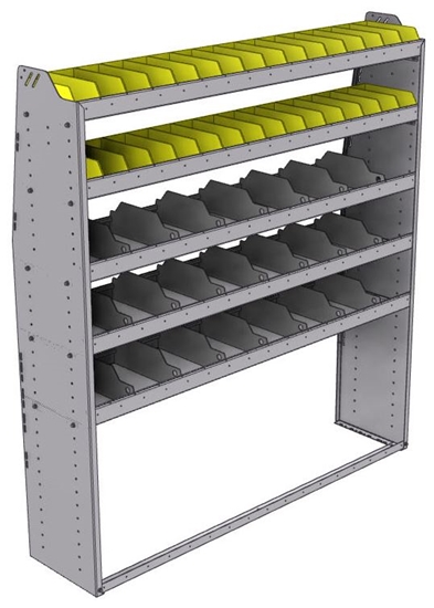 25-6572-5 Profiled back bin separator combo Shelf unit 67"Wide x 15.5"Deep x 72"High with 5 shelves