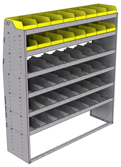 25-6872-6 Profiled back bin separator combo Shelf unit 67"Wide x 18.5"Deep x 72"High with 6 shelves