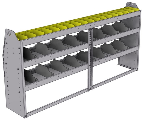 25-7336-3 Profiled back bin separator combo Shelf unit 75"Wide x 13.5"Deep x 36"High with 3 shelves