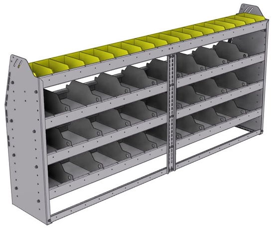 25-7336-4 Profiled back bin separator combo Shelf unit 75"Wide x 13.5"Deep x 36"High with 4 shelves