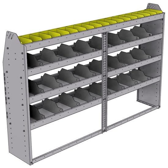 25-7348-4 Profiled back bin separator combo Shelf unit 75"Wide x 13.5"Deep x 48"High with 4 shelves