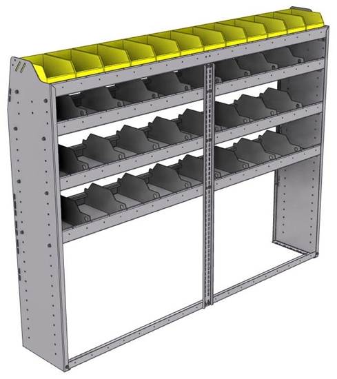 25-7358-4 Profiled back bin separator combo Shelf unit 75"Wide x 13.5"Deep x 58"High with 4 shelves