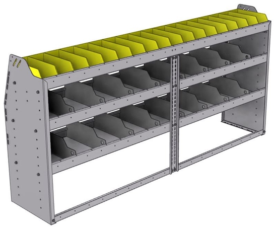 25-7536-3 Profiled back bin separator combo Shelf unit 75"Wide x 15.5"Deep x 36"High with 3 shelves