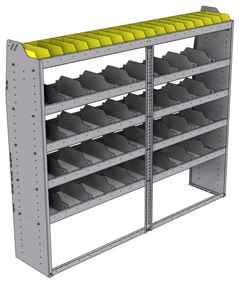 25-7563-5 Profiled back bin separator combo Shelf unit 75"Wide x 15.5"Deep x 63"High with 5 shelves
