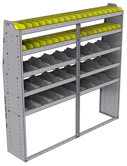 25-7572-5 Profiled back bin separator combo Shelf unit 75"Wide x 15.5"Deep x 72"High with 5 shelves