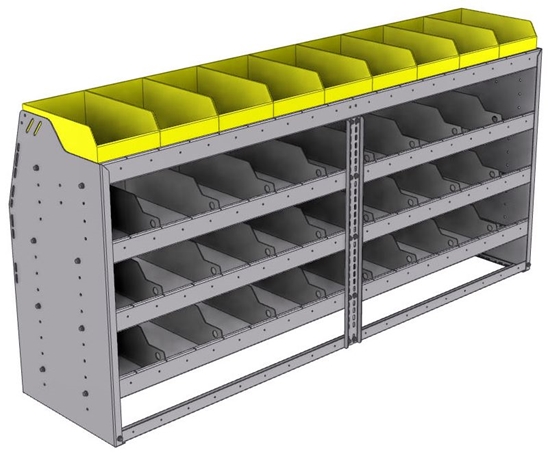 25-7836-4 Profiled back bin separator combo Shelf unit 75"Wide x 18.5"Deep x 36"High with 4 shelves