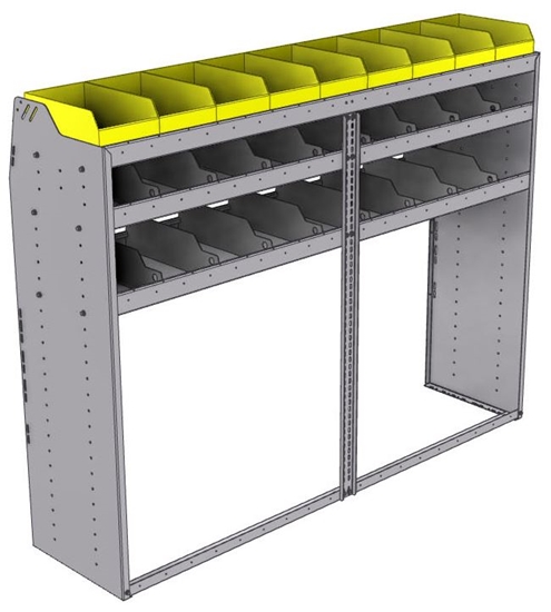 25-7858-3 Profiled back bin separator combo Shelf unit 75"Wide x 18.5"Deep x 58"High with 3 shelves
