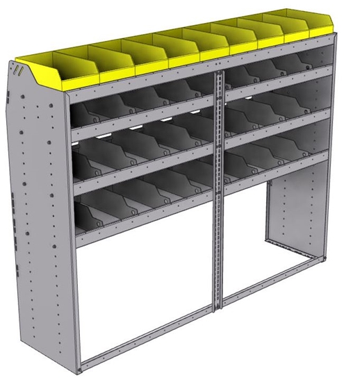 25-7858-4 Profiled back bin separator combo Shelf unit 75"Wide x 18.5"Deep x 58"High with 4 shelves