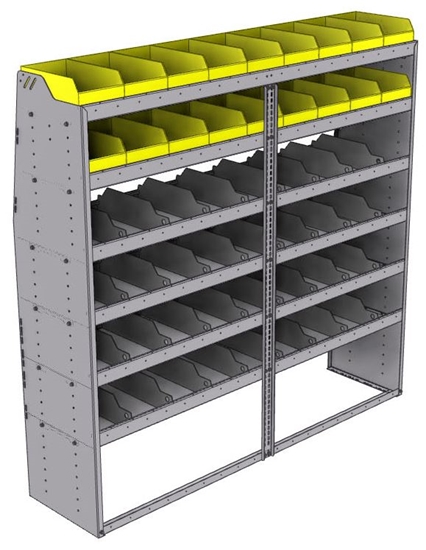 25-7872-6 Profiled back bin separator combo Shelf unit 75"Wide x 18.5"Deep x 72"High with 6 shelves