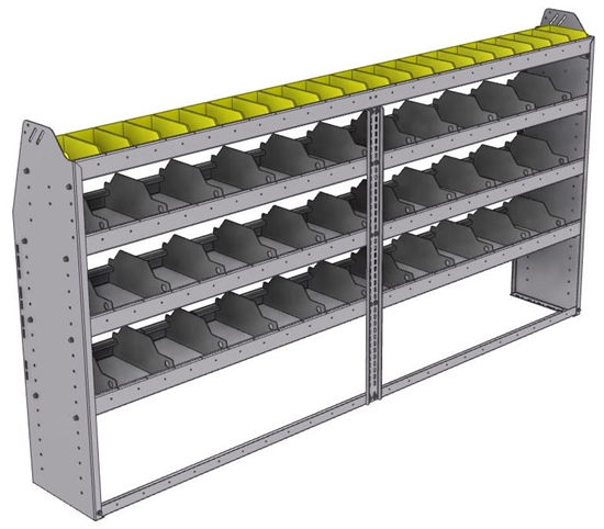 25-9348-4 Profiled back bin separator combo Shelf unit 94"Wide x 13.5"Deep x 48"High with 4 shelves