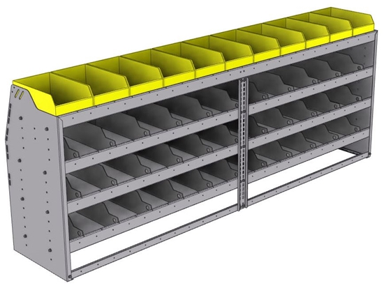 25-9836-4 Profiled back bin separator combo Shelf unit 94"Wide x 18.5"Deep x 36"High with 4 shelves