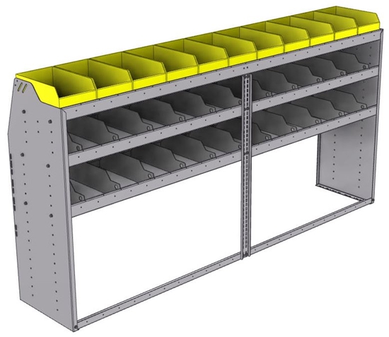 25-9848-3 Profiled back bin separator combo Shelf unit 94"Wide x 18.5"Deep x 48"High with 3 shelves