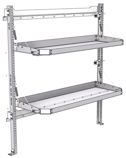 26-5058-20 2 level fold-up shelving unit, 53"Wide x 18"Deep x 58"High