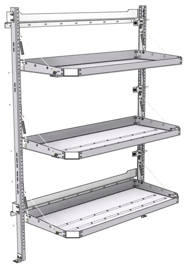 26-5072-03 3 level fold-up shelving unit, 53"Wide x 21"Deep x 72"High