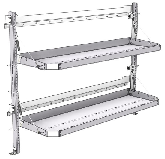 26-6048-20 2 level fold-up shelving unit, 63"Wide x 18"Deep x 48"High