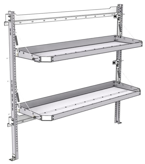 26-6058-20 2 level fold-up shelving unit, 63"Wide x 18"Deep x 58"High