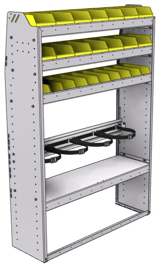 37-4363-4 Profiled back refrigerant bin unit 43"Wide x 13.5"Deep x 63"High with 3 shelves