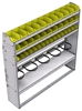 37-6363-4 Profiled back refrigerant bin unit 67"Wide x 13.5"Deep x 63"High with 3 shelves