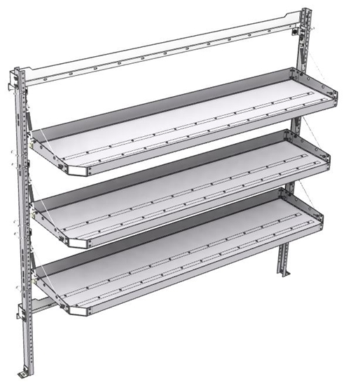 26-7072-30 3 level fold-up shelving unit, 77"Wide x 18"Deep x 72"High