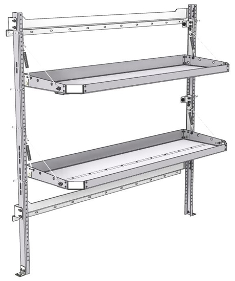 26-6063-20 2 level fold-up shelving unit, 63"Wide x 18"Deep x 63"High